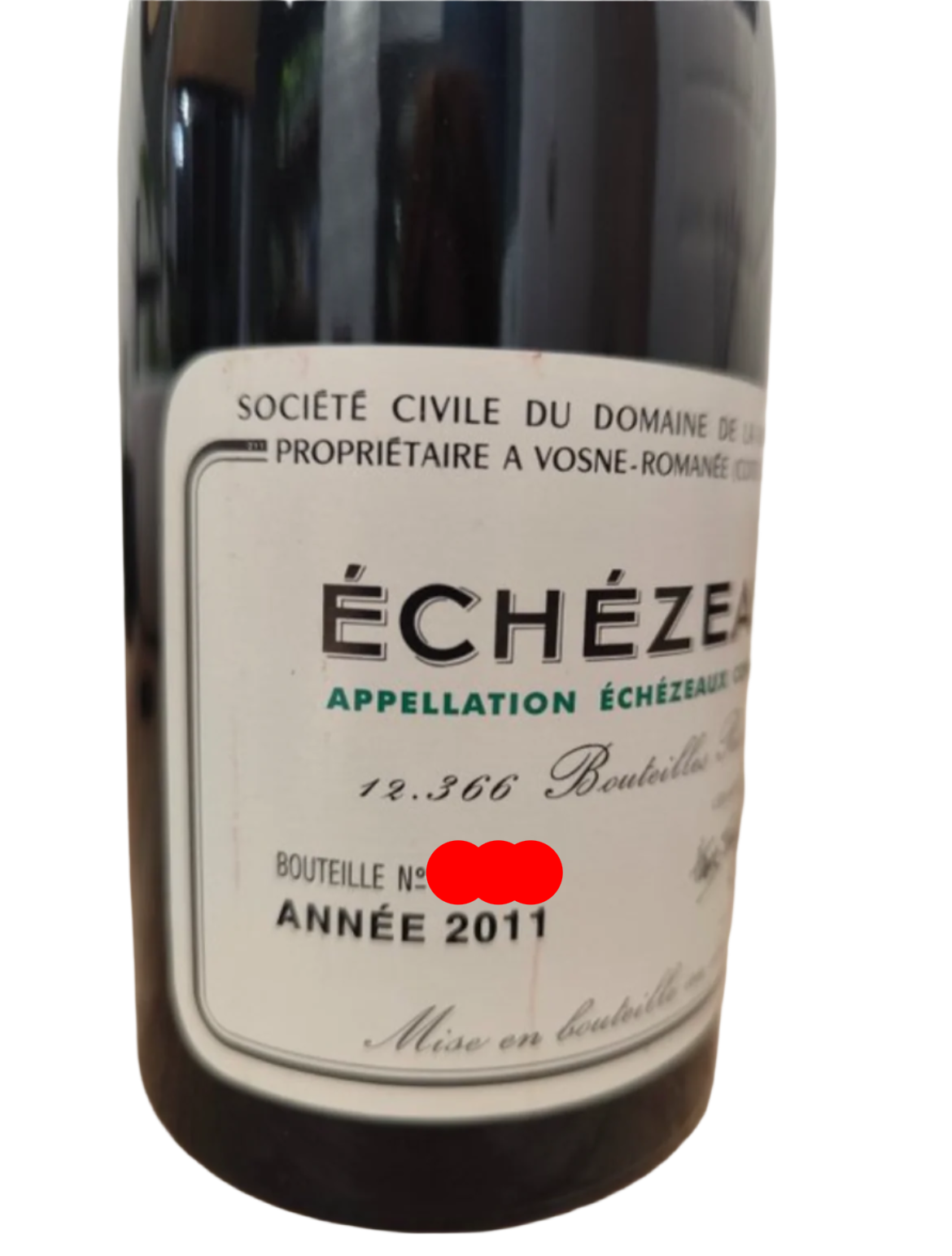 Etikett von der Seite DRC Romanee Conti Robert Parker Echezeaux 2011