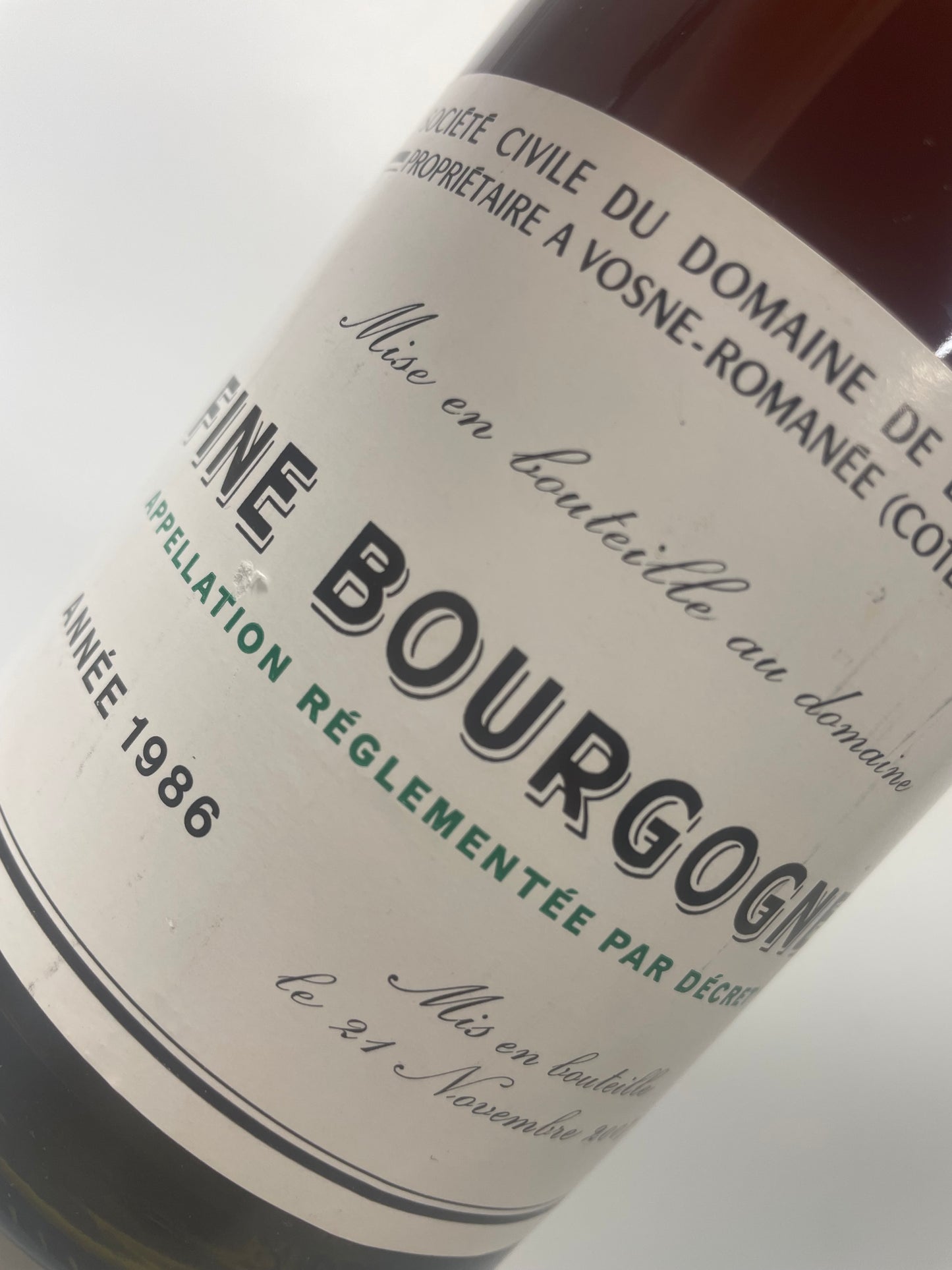 Etikett Domaine de la Romanee Conti Fine Bourgogne 1986