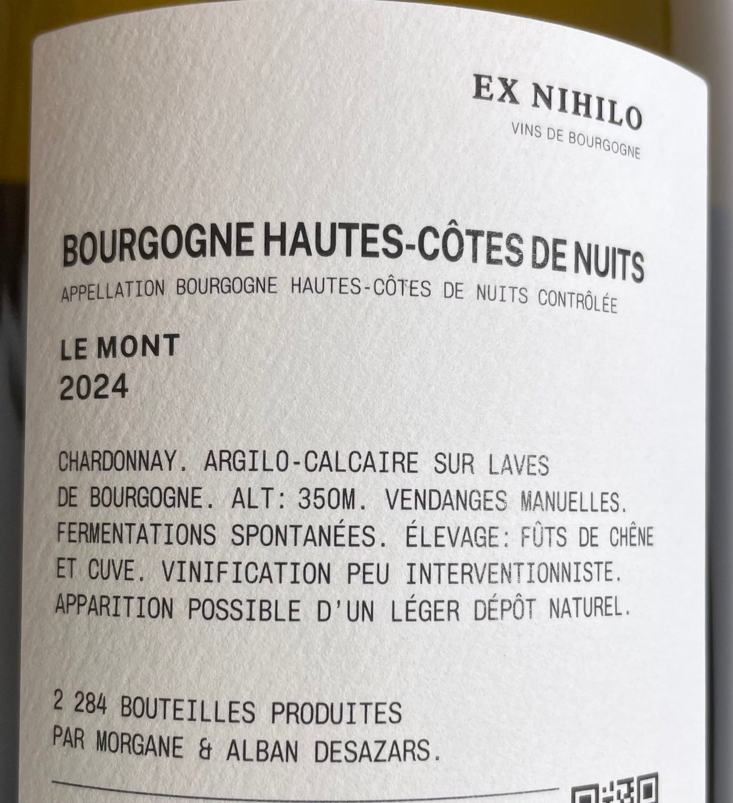 Le Mont Bourgogne Hautes Cotes de Nuits 2024 Ex Nihilo