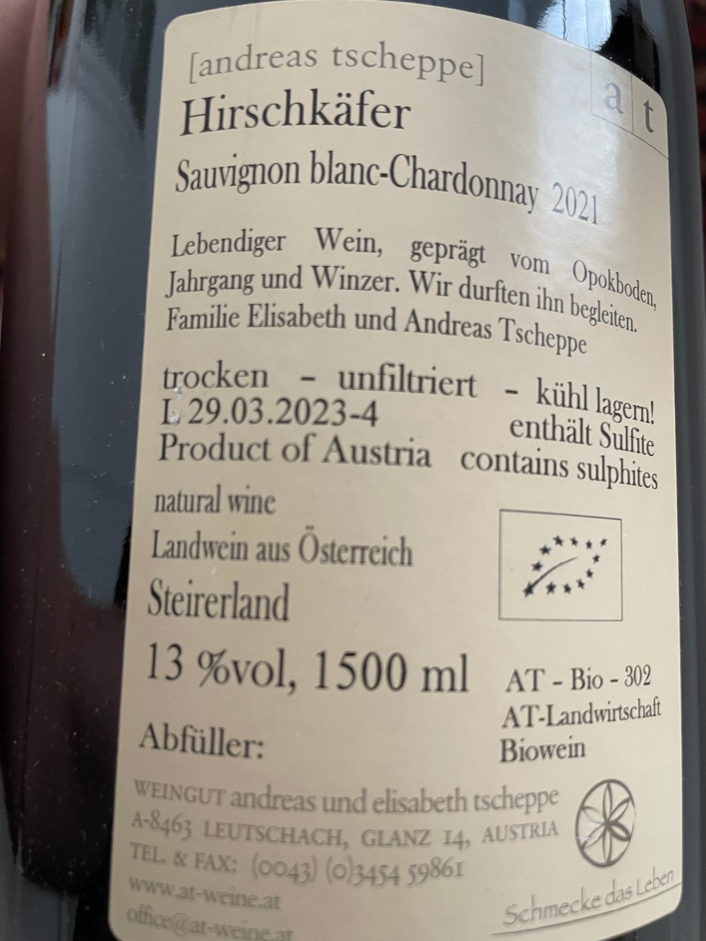 Rücketikett Hirschkäfer Tscheppe 1,5 liter