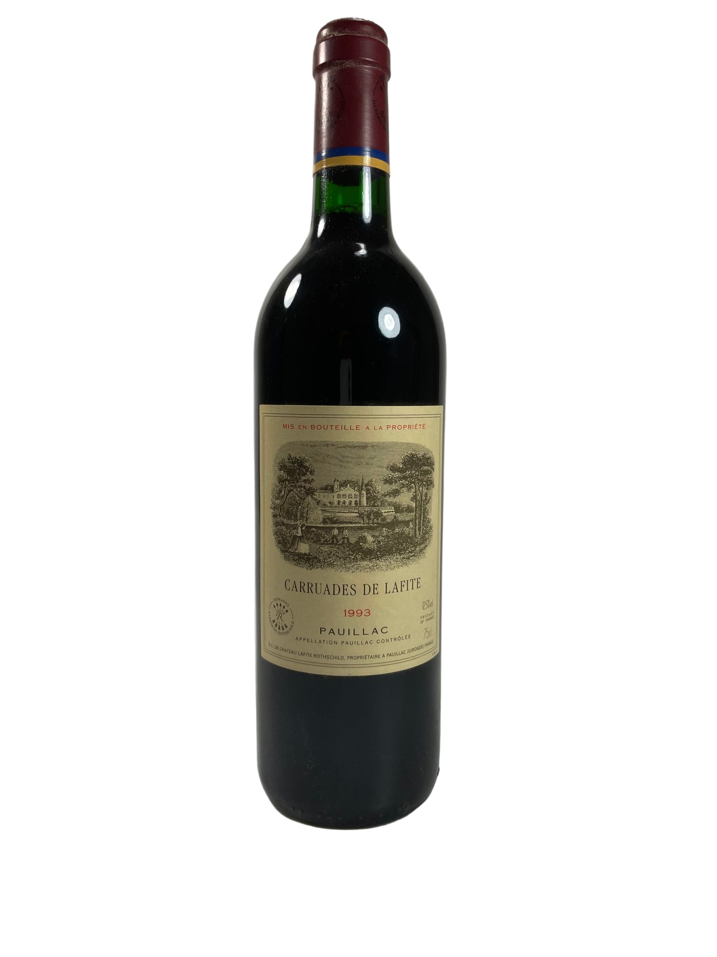 Weinflasche auf weißem Hintergrund Carruades de Lafite 1993