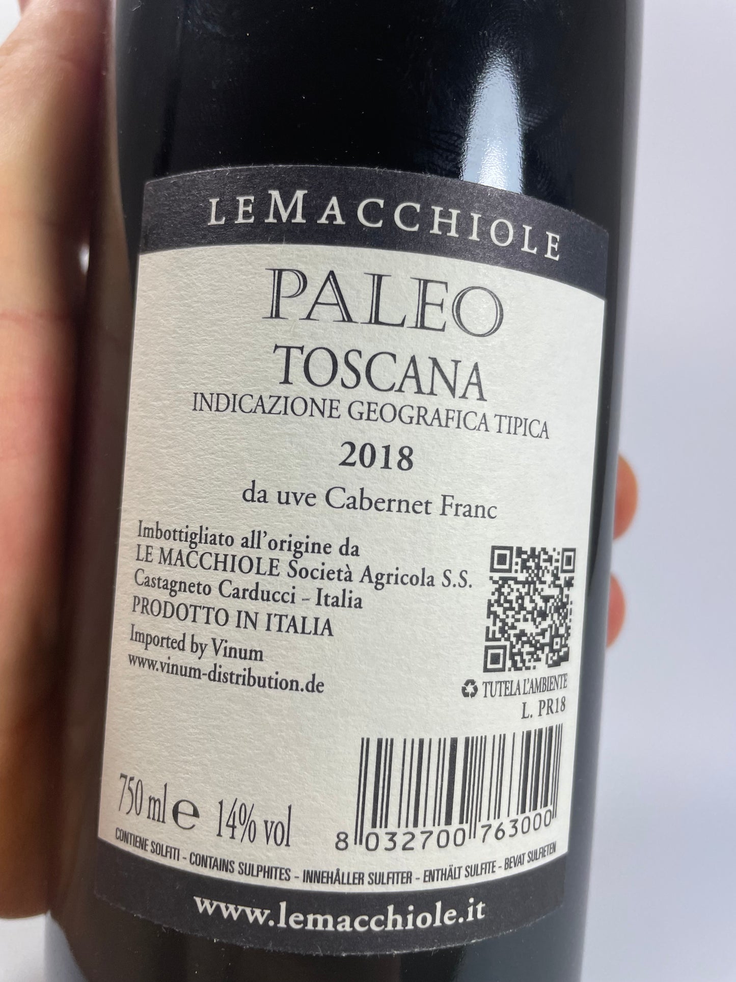 Rücketikett Le Macchiole Paleo 2018