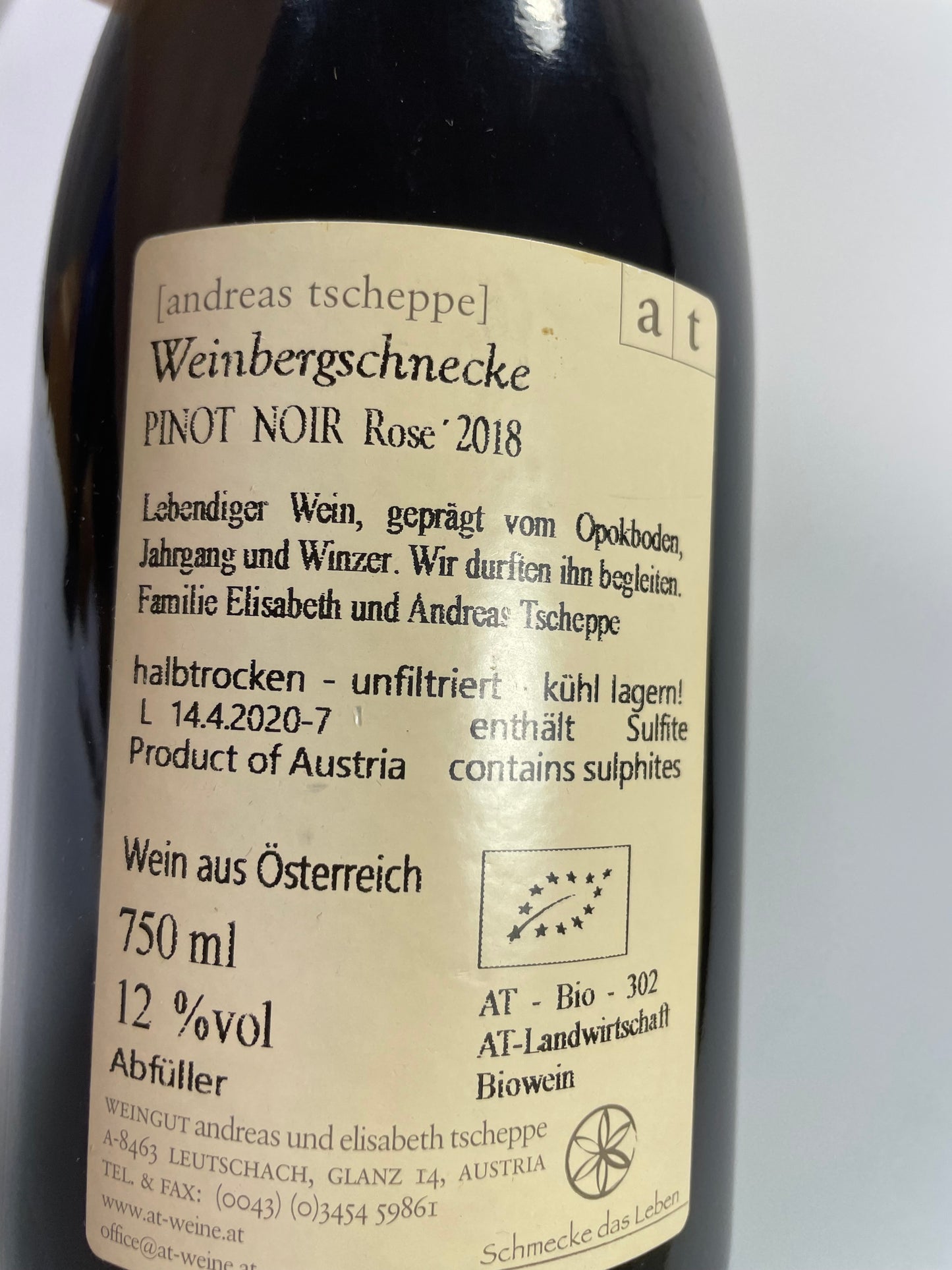 Rücketikett Weinbergschnecke Pinot Noir Rose 2018