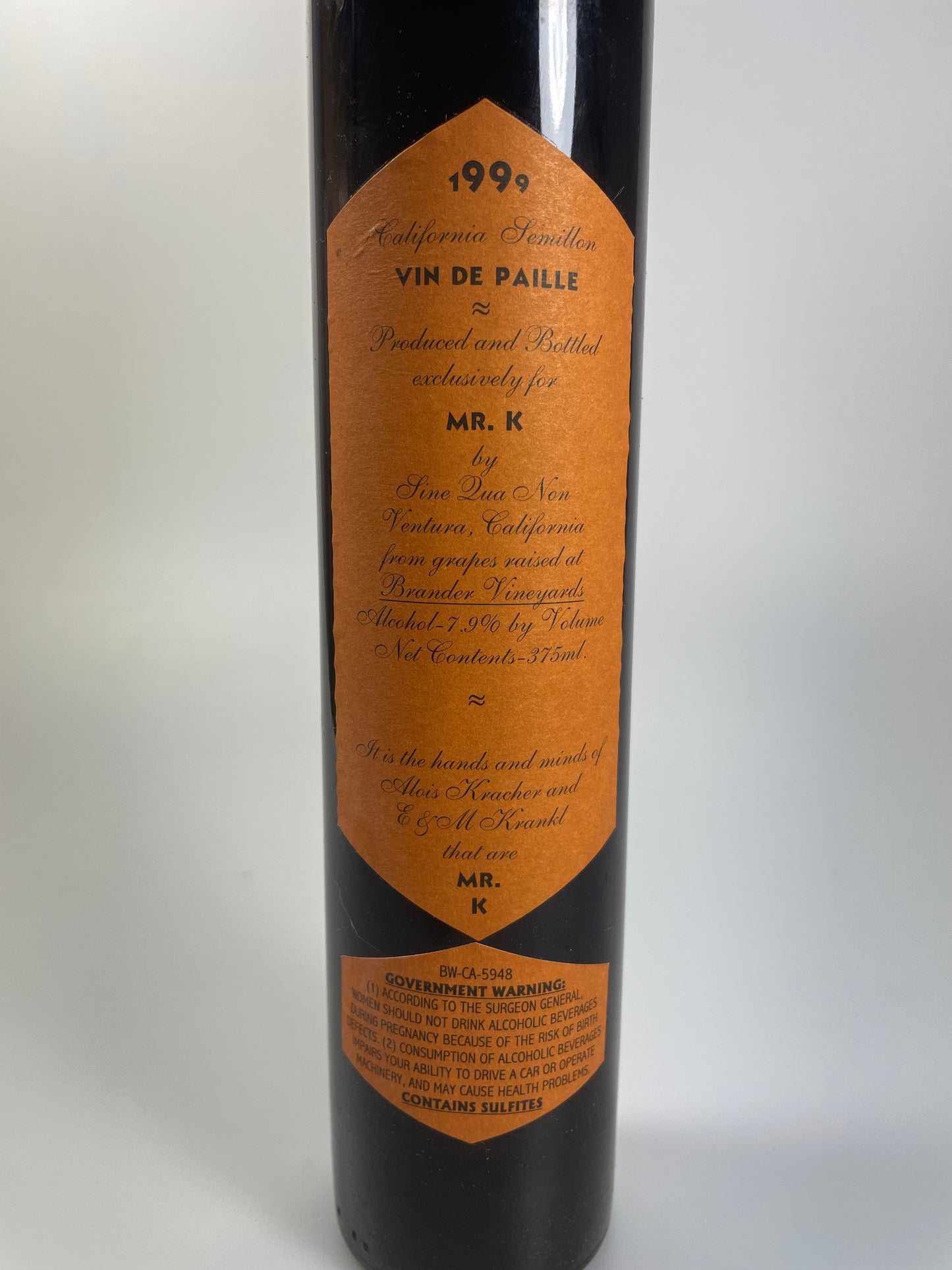 Rückenetikette Sine Qua Non 1999