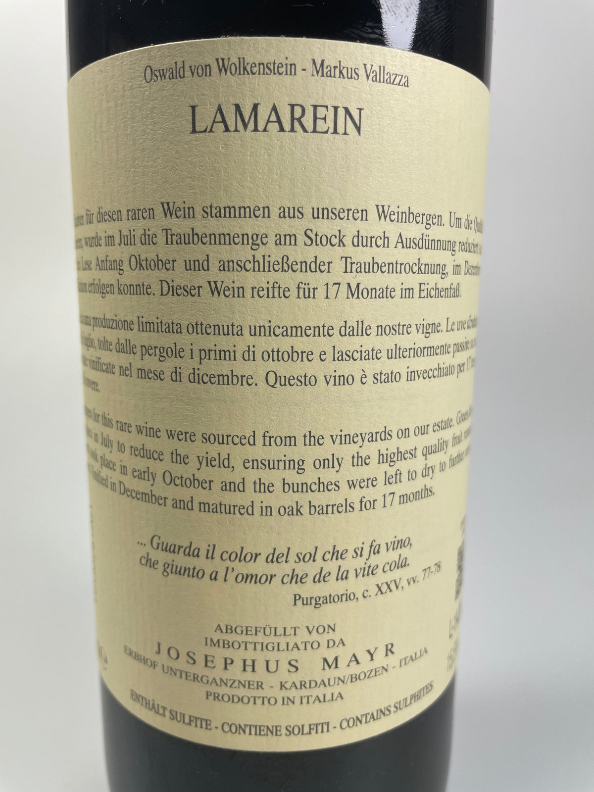 Rücketikett Lamarein Unterganzer