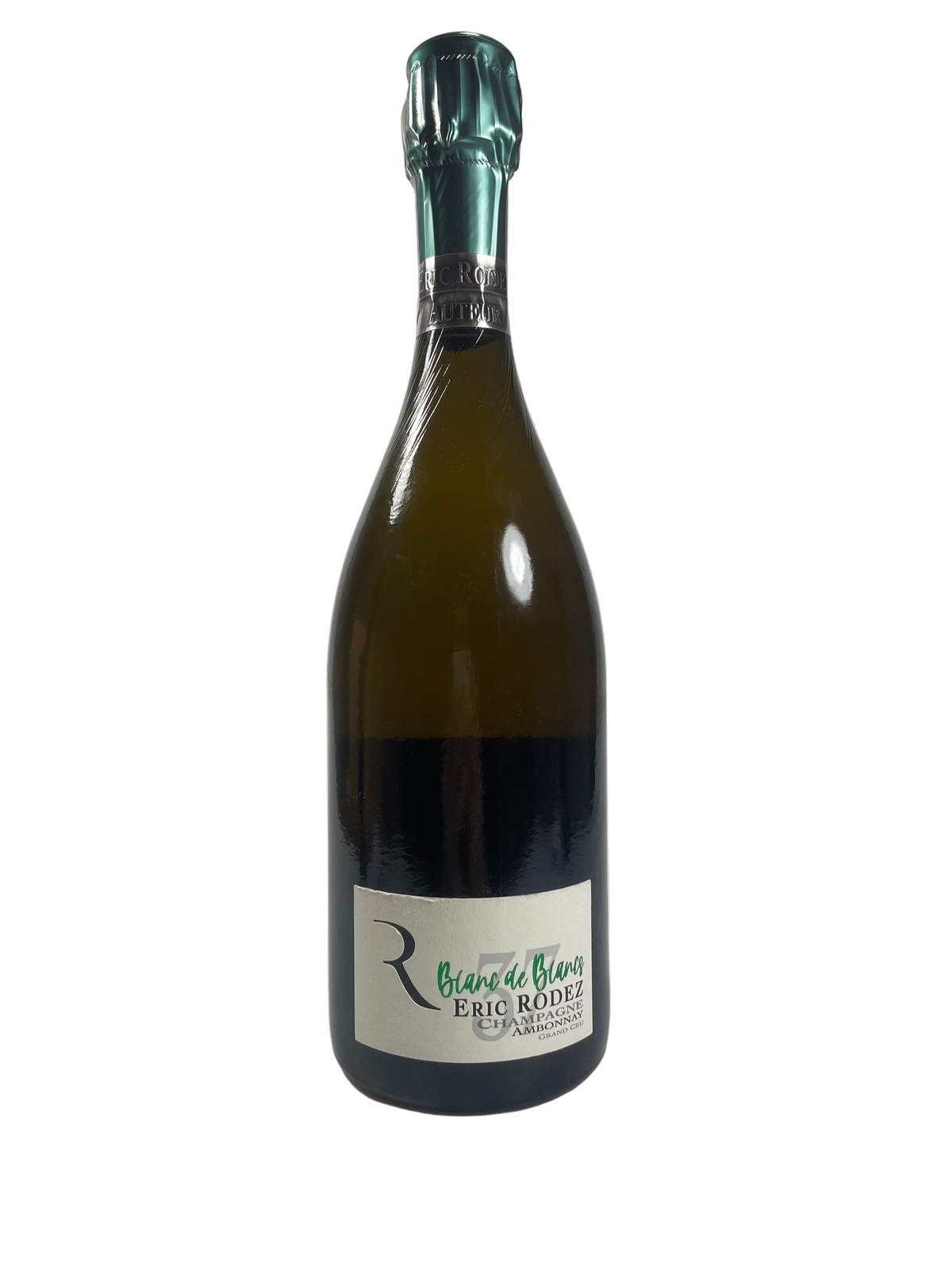 Champagnerflasche Eric Rodez blanc de blanc auf weißem Hintergrund