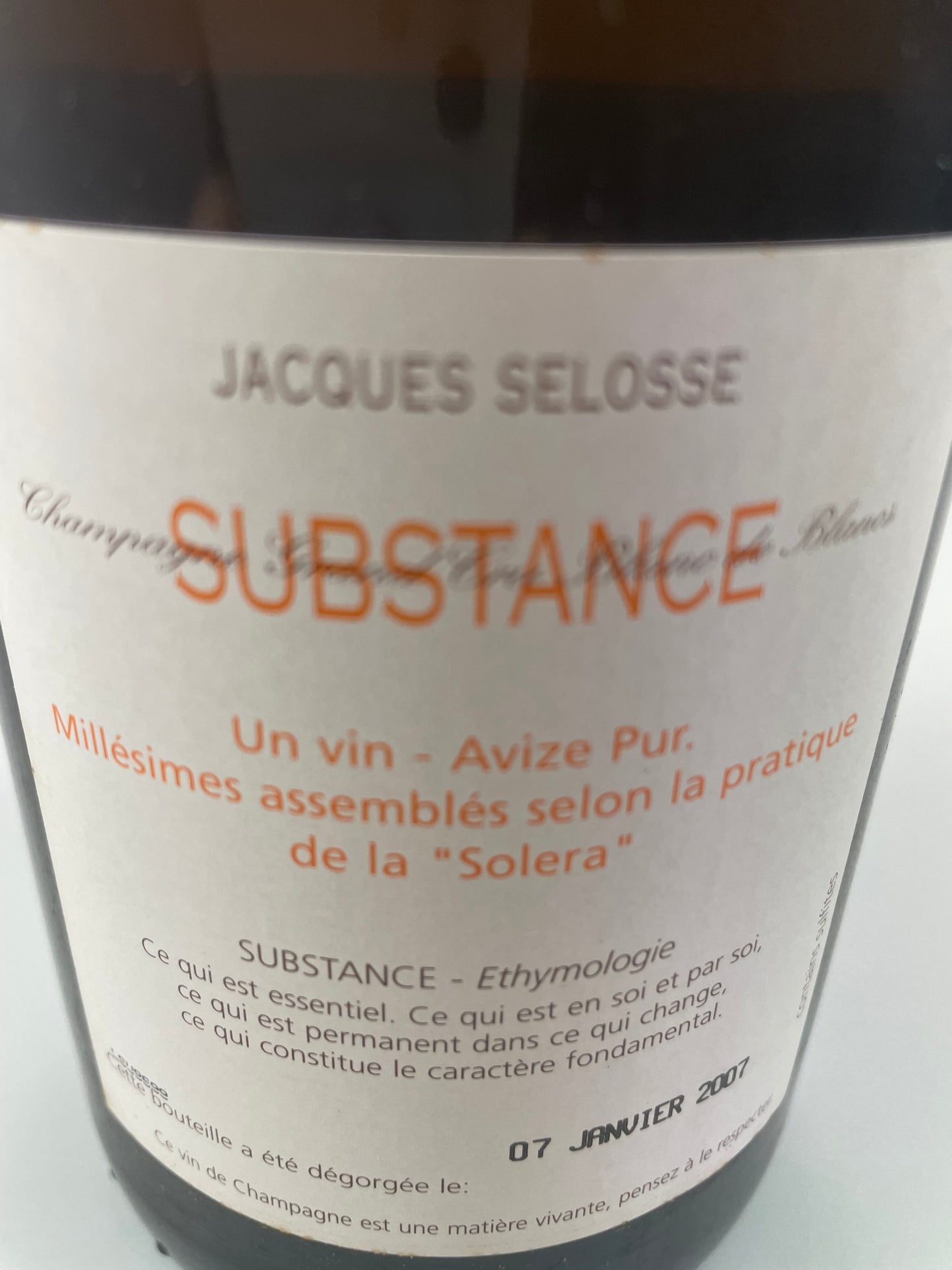 Jacques Selosse Substance Rückenetikett