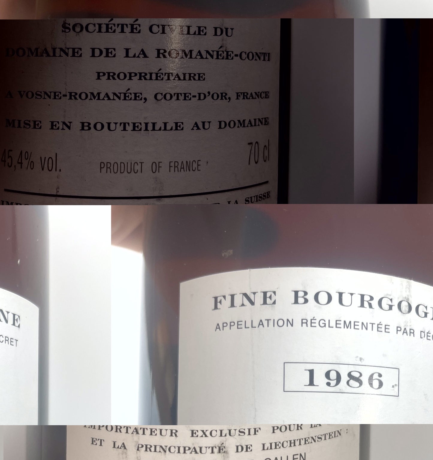 Rücketikett Domaine de la Romanee Conti Fine Bourgogne 1986