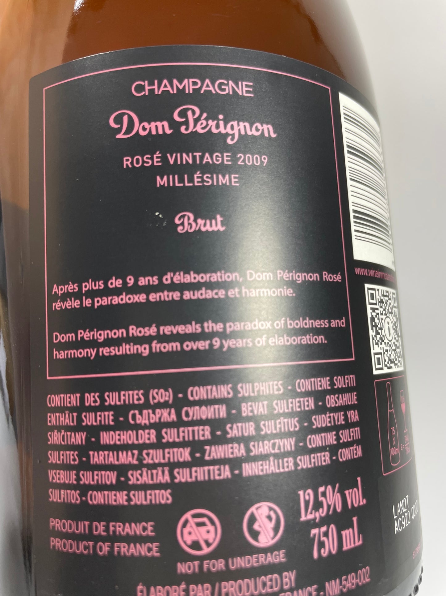 Rücketikett Dom Perignon rose Luminous 2009