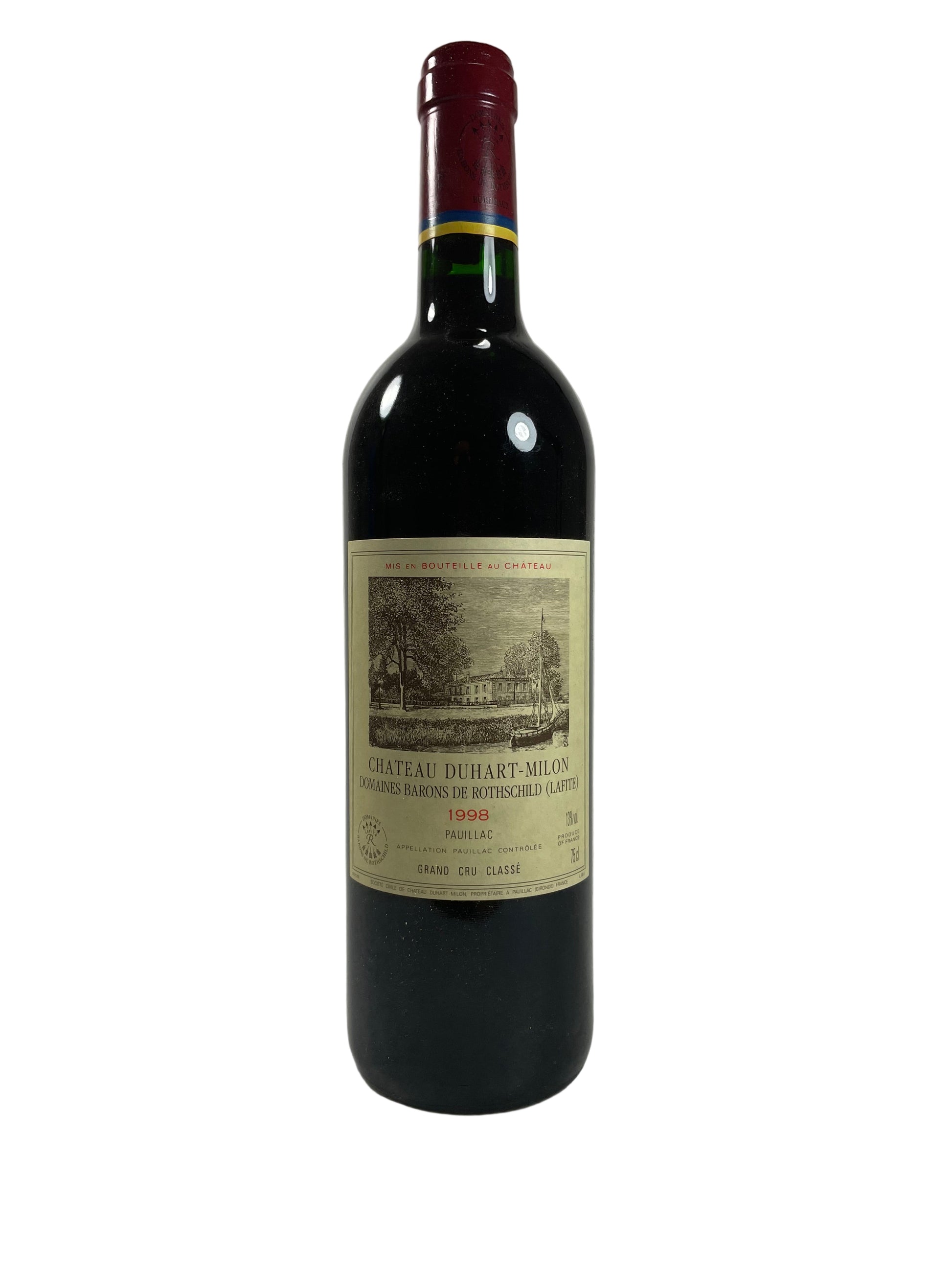 Weinflasche auf weißem Hintergrund Chateau Duhard Milon 1998