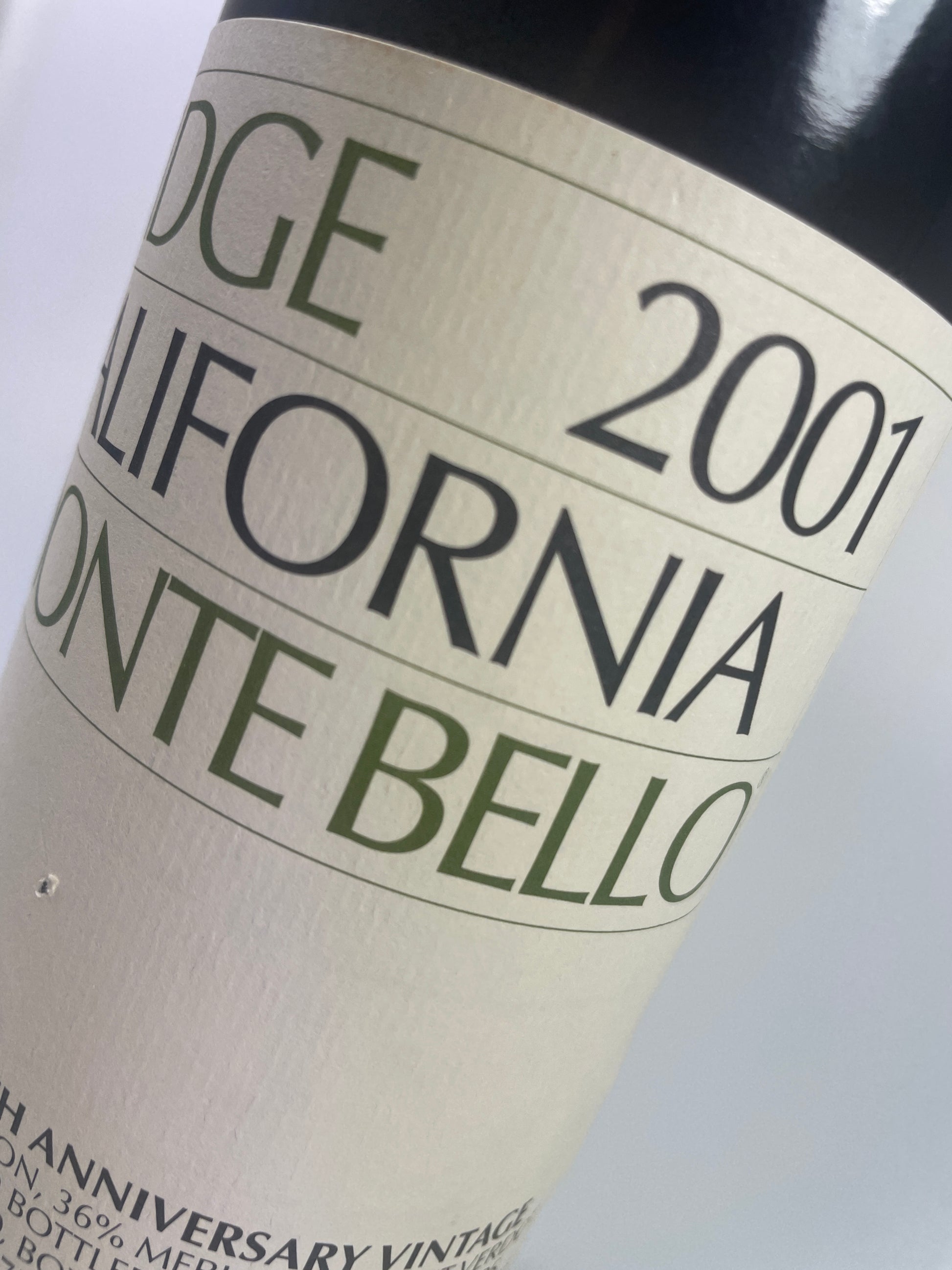 Etikett Ridge Monte Bello 2001