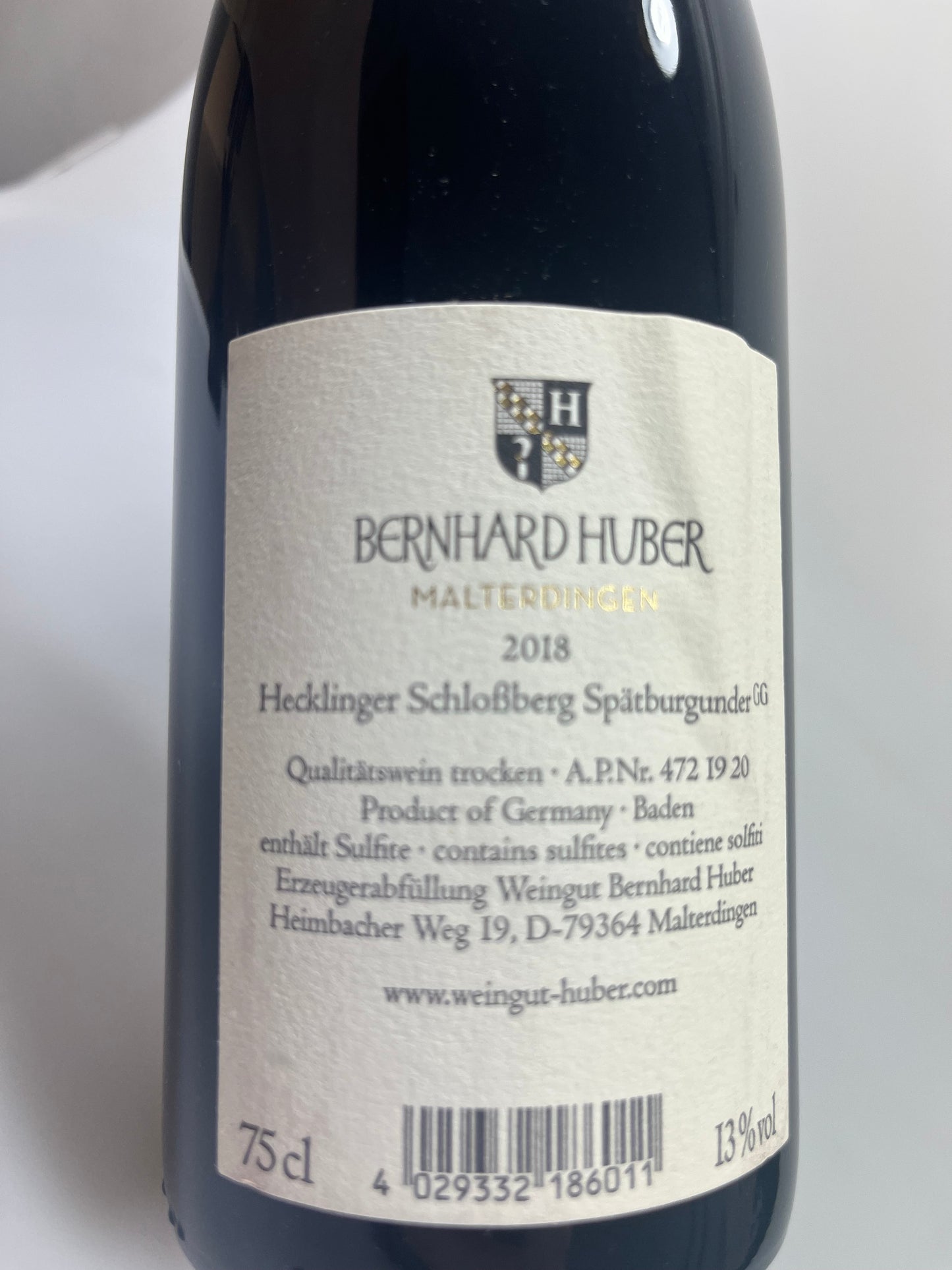 Weinflasche Bernhard Huber Schlossberg Pinot Noir 2018