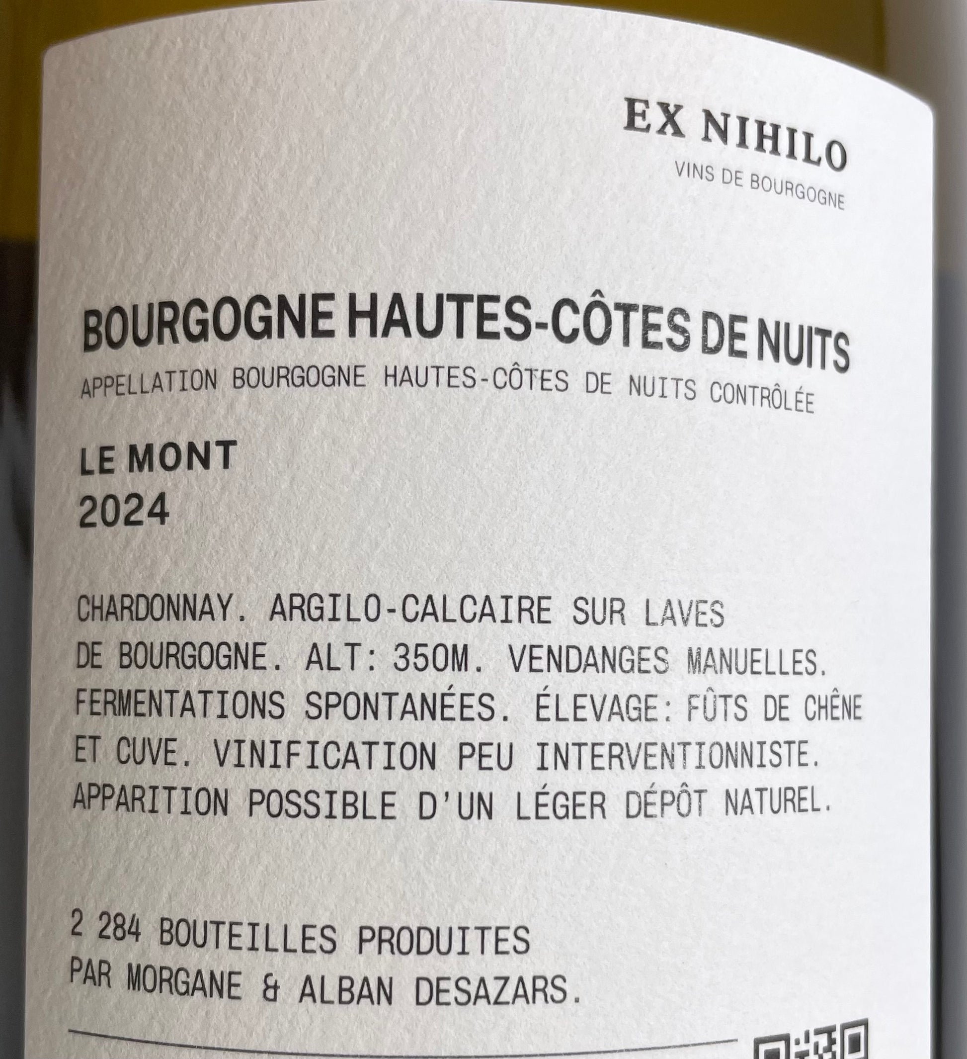 Le Mont Bourgogne Hautes Cotes de Nuits 2024 Ex Nihilo