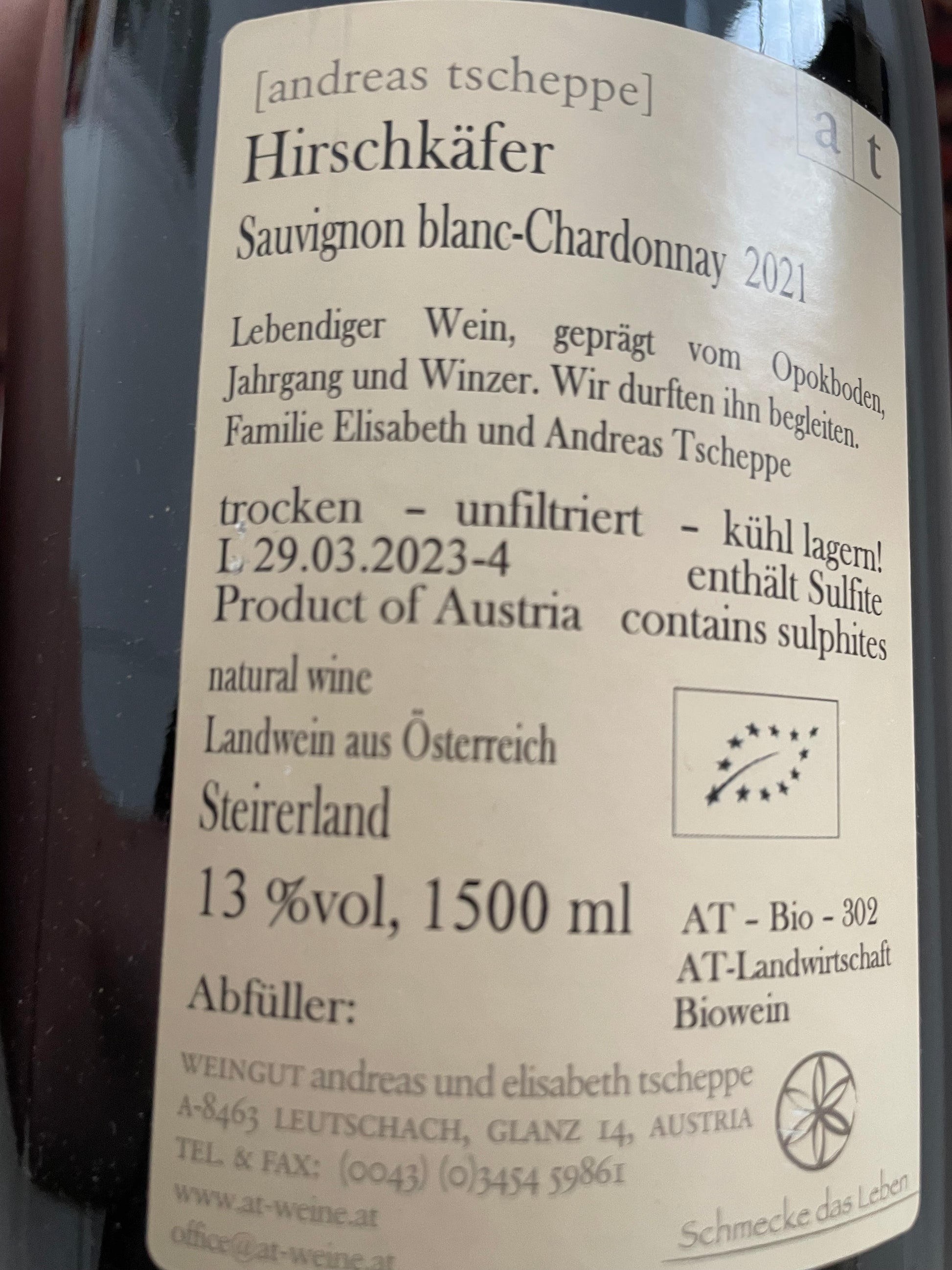 Rücketikett Hirschkäfer Tscheppe 1,5 liter