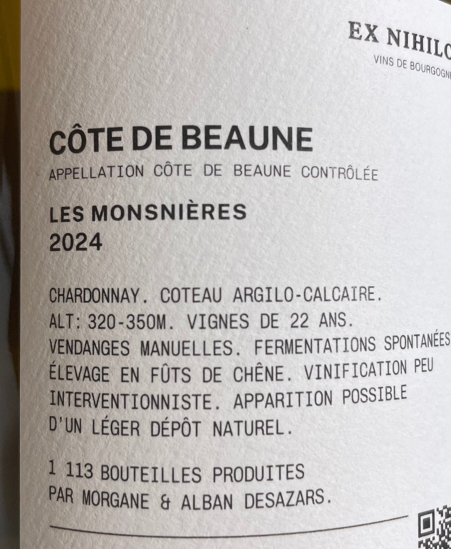 Cote de Beaune Les Monsnieres 2024 Ex Nihilo
