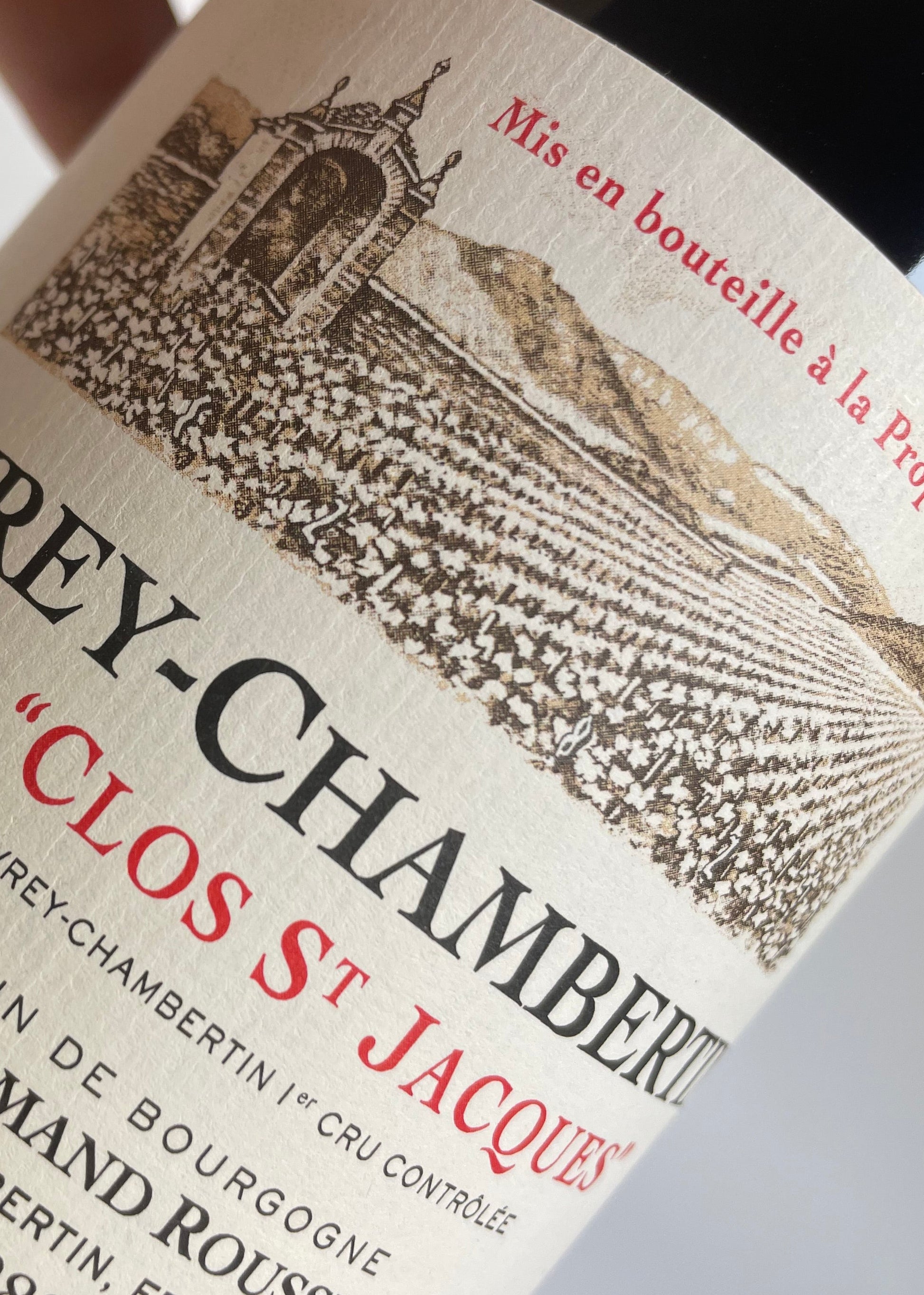 Etikett Gevrey Chambertin Clos St Jacques Rousseau