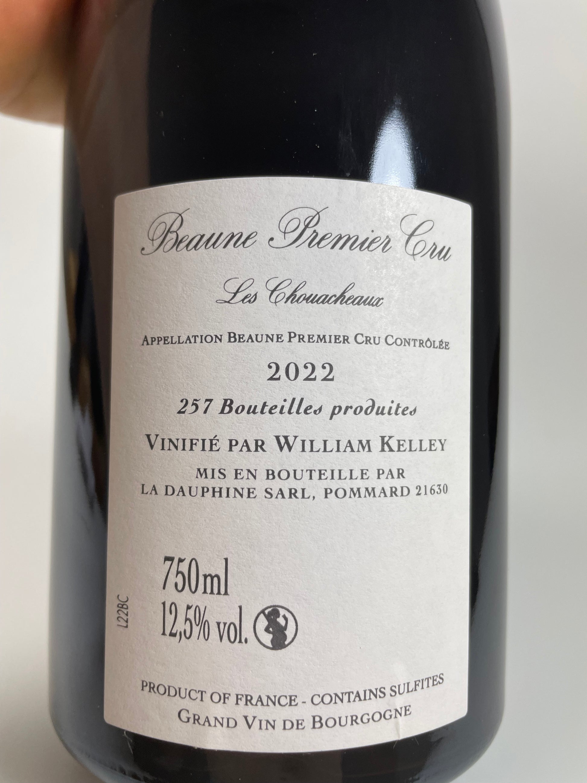 Rücketikett William Kelley Beaune Les Chouacheaux 1er Cru 2022