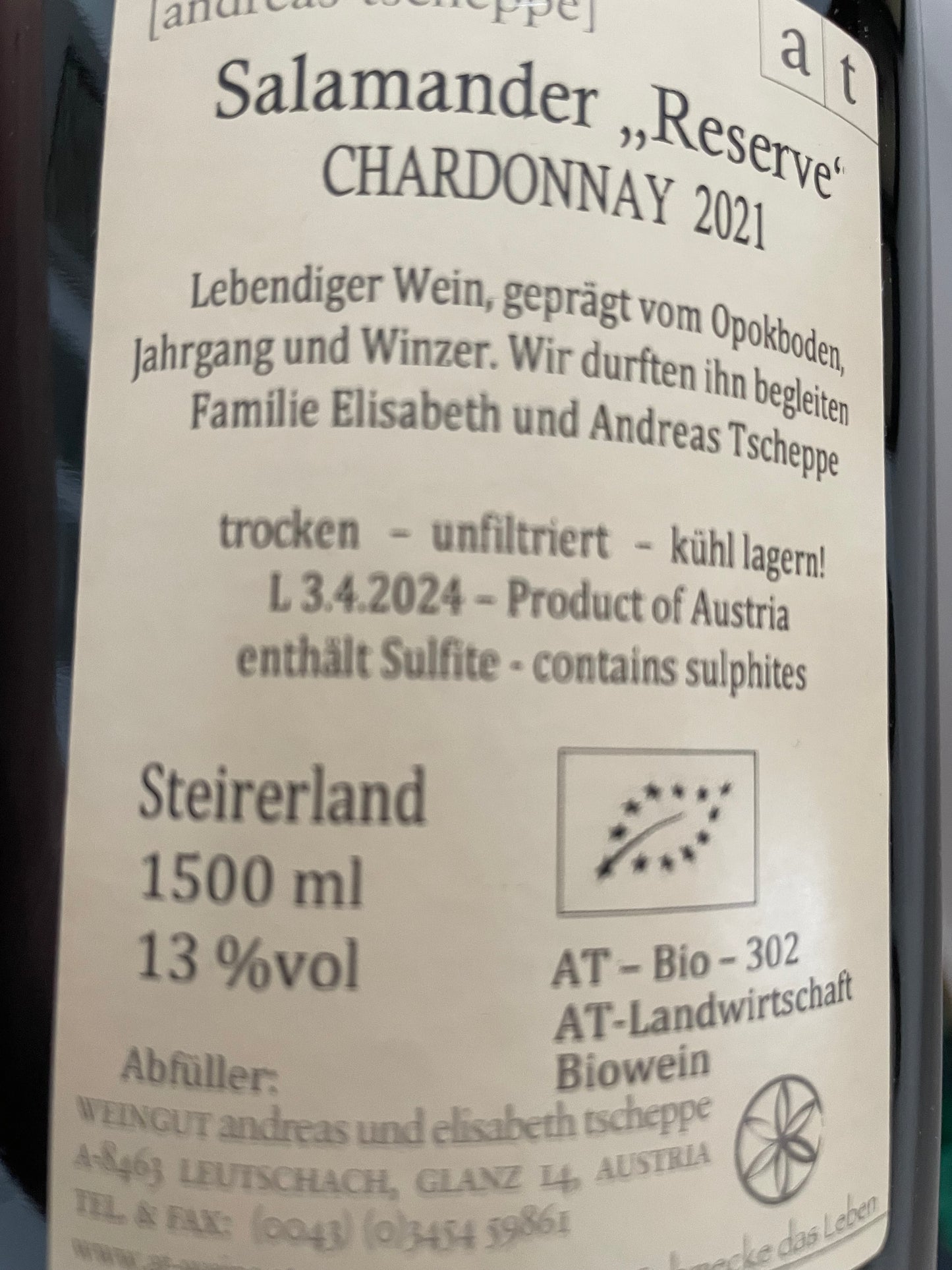 Salamander "reserve" Chardonnay MAGNUM 2021