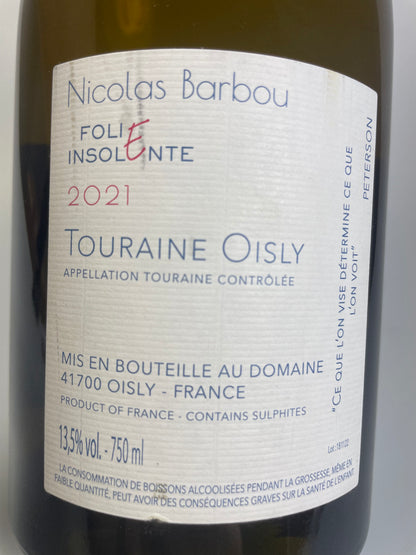 Rücketikett  Nicolas Barbou Folie Insolente 2021