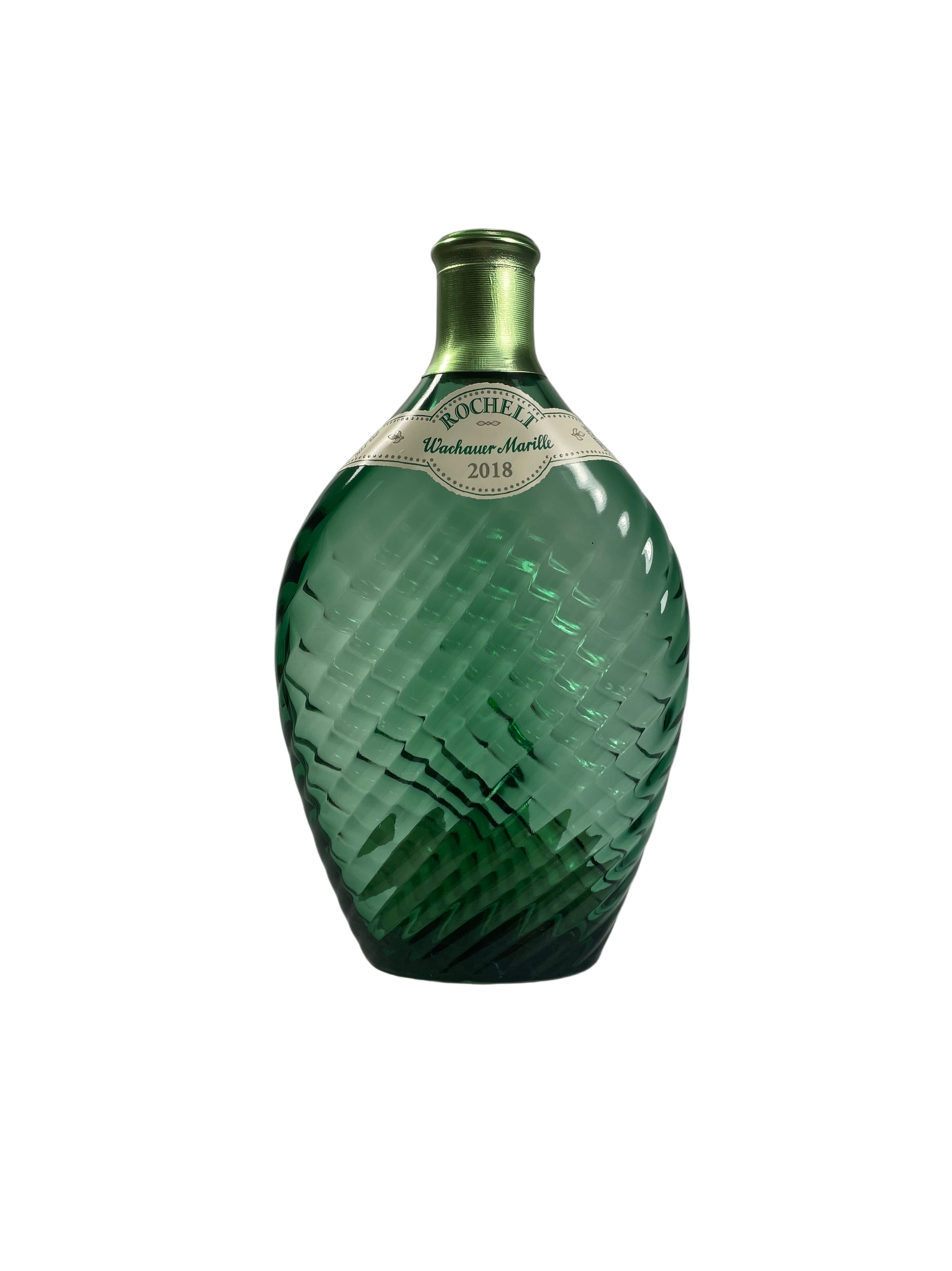 grüne Zangenflache Schnaps Rochelt Wachauer Marille 2018 mit goldener Kapsel