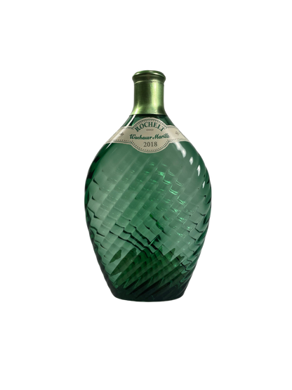 grüne Zangenflache Schnaps Rochelt Wachauer Marille 2018 mit goldener Kapsel