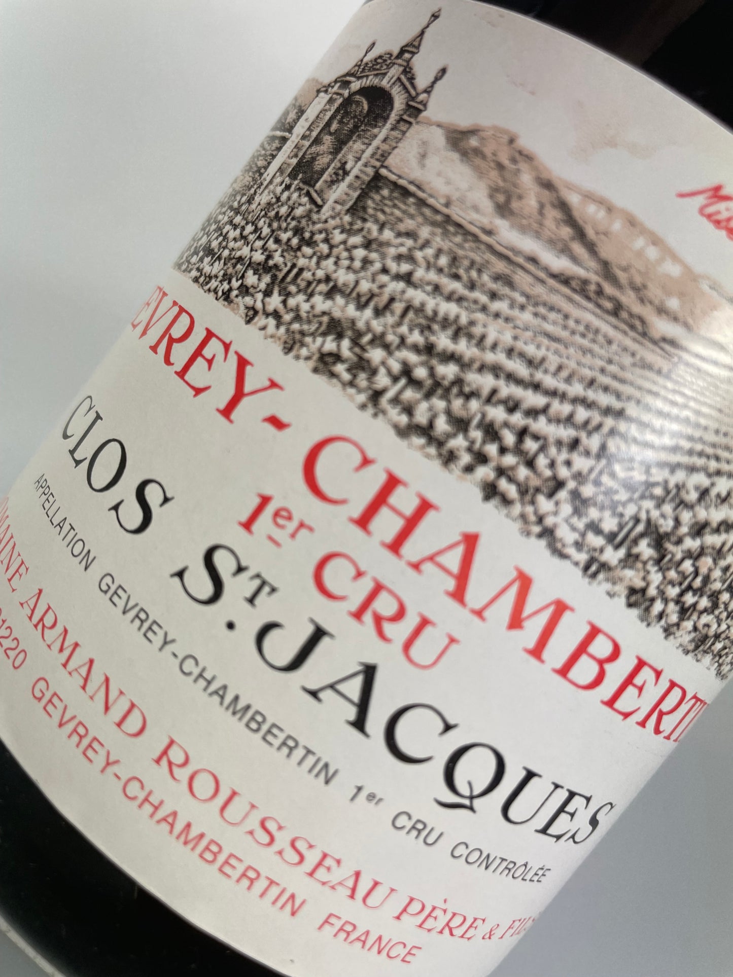 Etikett Gevrey Chambertin Clos St. Jacques 1er 1990 von Rousseau