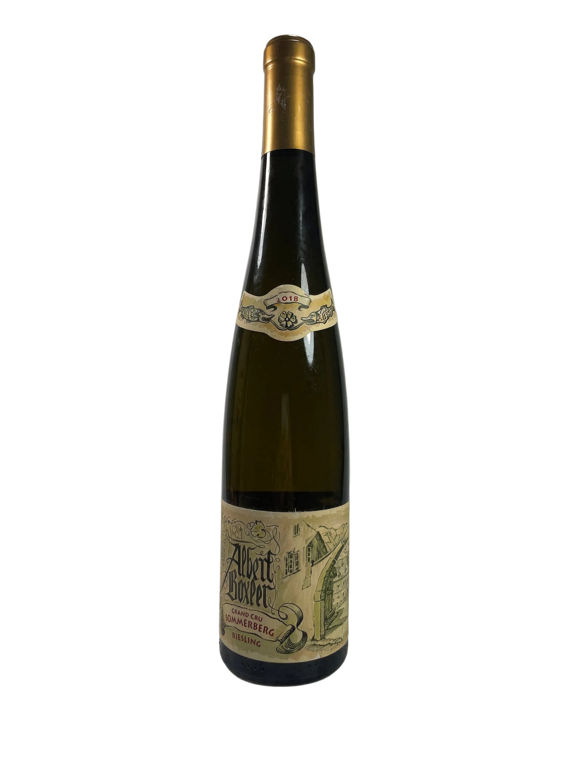 Weinflasche auf weißem Hintergund Riesling Sommerberg Grand Cru 2018 Albert Boxler