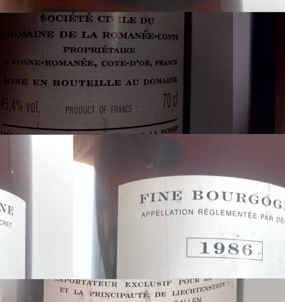 Rücketikett Domaine de la Romanee Conti Fine Bourgogne 1986